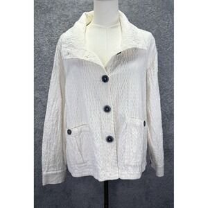 Habitat Womens S Ivory Textured Cotton Jacket Button Front High Collar Pockets